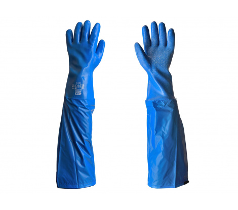 UNIVERSAL zdrsnené rukavice s návlekom 65cm - modré veľ. 10