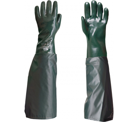 UNIVERSAL zelené rukavice s návlekom 65 cm dlhé, veľ. 10