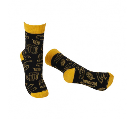 Veselé pracovné ponožky BENNONKY Beer Socks čierno-žlté, veľ. 39-41