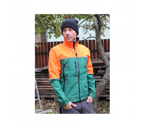 Pracovná lesnícka softshellová bunda SANDORN zeleno-oranžová veľ. XL
